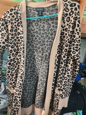 Nicole Miller Leopard Print Open Cardigan - Black & Tan